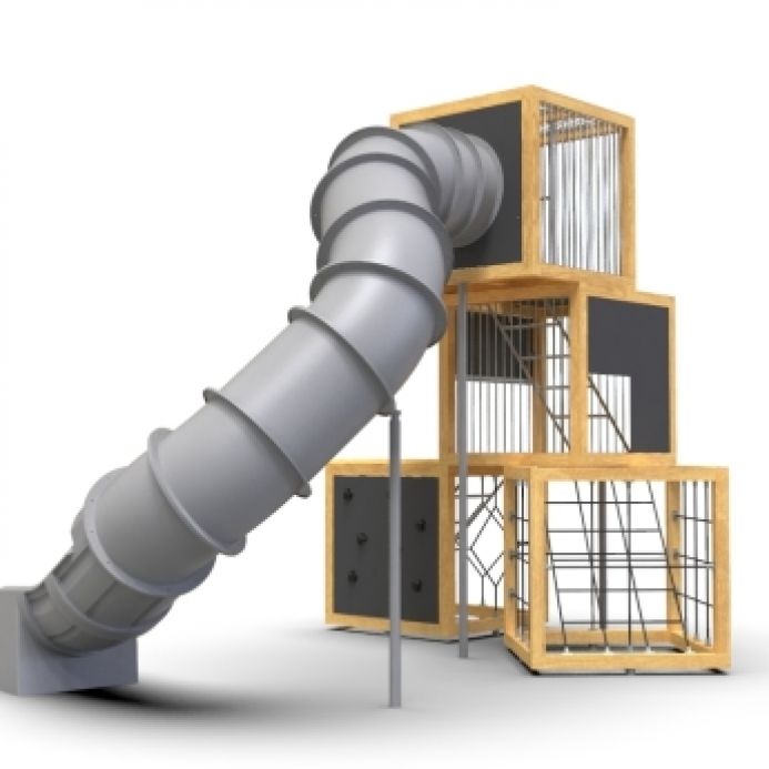 Három színtes kockák cső csúszdával