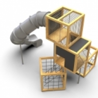 Három színtes kockák cső csúszdával