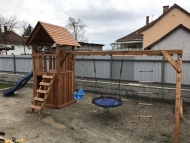 Kuckós nagy torony fatetővel, hosszú rúddal, fészekhintával,kötéllel,létrával